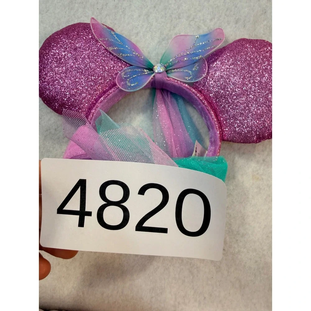 Disney Parks Minnie Mouse Pink Glitter Butterfly Fairy Ear Headband with Veil